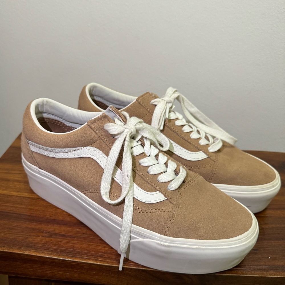 Women’s Tan Platform Vans Sneakers